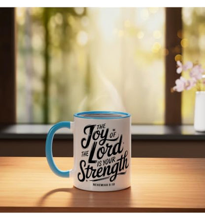 The Joy Of The Lord Is Your Strength Nehemiah 8 10 Ceramic Mug, Blue/White, 11oz - color: Blue/White, size: 11 Ounces