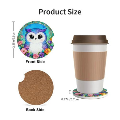 Owl 2 Pack Car Cup Holder Coasters Absorbent Ceramic Drink Coasters - color: Yellow