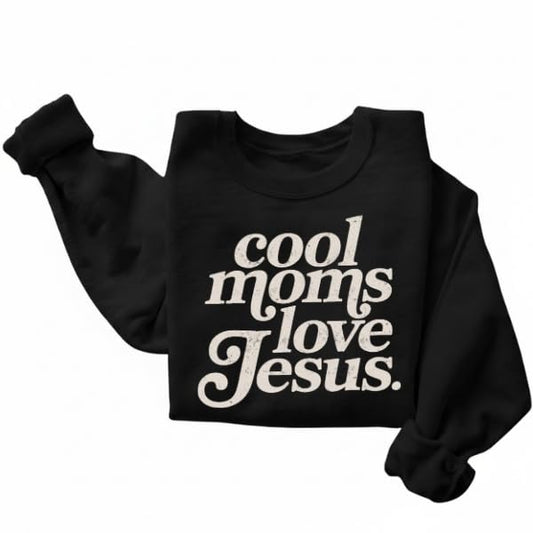 FITIN Cool Moms Love Jesus Christian Graphic Crewneck Sweatshirt – Distressed Design Faith-Based Pullover - color: Black, size: 3X-Large
