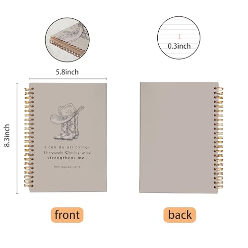 VNWEK Western Cowboy Christian Spiral Notebook Journal 5.5 x 8.3 Inch, Western Christian Gifts for Women, Philippians 4:13 Bible Verse Religious Lined Hardcover Spiral Notebook - color: Western Cowboy Christian