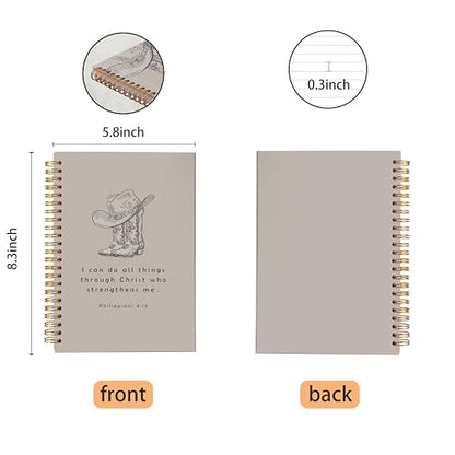 VNWEK Western Cowboy Christian Spiral Notebook Journal 5.5 x 8.3 Inch, Western Christian Gifts for Women, Philippians 4:13 Bible Verse Religious Lined Hardcover Spiral Notebook - color: Western Cowboy Christian