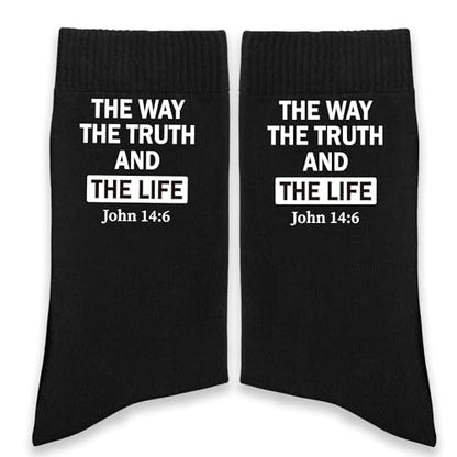 Christian Bible Verse Black Crew Socks, Religious Quote Socks, Faith Inspirational Christian Gift for Men Women。 - color: Black Religious 6