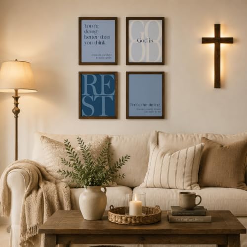 WEFKODO Navy Christian Bible Wall Art God Decor Pray Posters 8x10 Unframed - color: God Good Navy