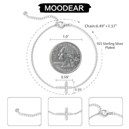 Moodear Cross Bracelet for Women, Dainty Sterling Silver/Gold Plated Gift - color: CZ Silver Cross Bracelet