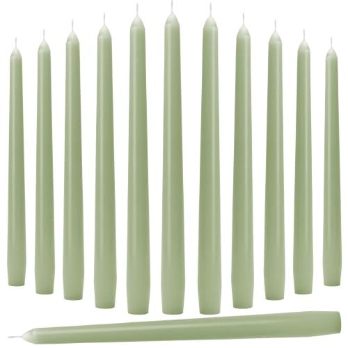 Sage Green Taper Candles - 10 Inch Dripless Smokeless Candlesticks 12 Pack Unscented Tapered Candle Paraffin Wax Long Slow Burning Tall Candle Sticks for Dinner St. Patrick's Day - color: 12-sage green, size: 12 Pcs