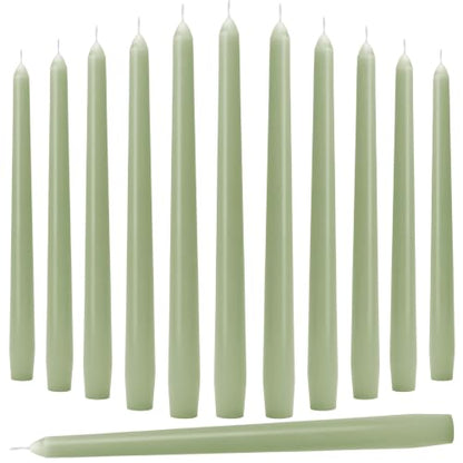 Sage Green Taper Candles - 10 Inch Dripless Smokeless Candlesticks 12 Pack Unscented Tapered Candle Paraffin Wax Long Slow Burning Tall Candle Sticks for Dinner St. Patrick's Day - color: 12-sage green, size: 12 Pcs