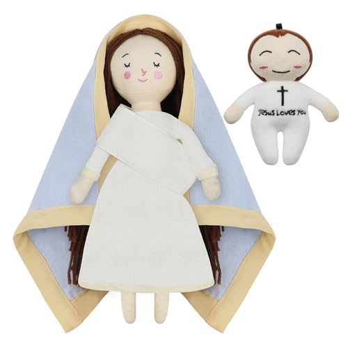 free-space Jesus Plush Doll Virgin Mary Doll Religious Toys Guardian Angel Stuffed Baptism Plush Toy Gifts for Kids for Christening Religious Christmas (Virgin Mary with Baby Jesus) - color: Virgin Mary (With Baby Jesus)