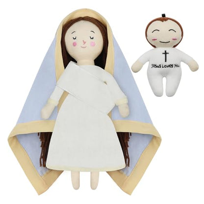 free-space Jesus Plush Doll Virgin Mary Doll Religious Toys Guardian Angel Stuffed Baptism Plush Toy Gifts for Kids for Christening Religious Christmas (Virgin Mary with Baby Jesus) - color: Virgin Mary (With Baby Jesus)