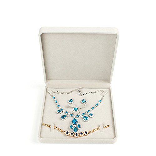 Jewelry Set Velvet Box Necklace Earring Ring Necklace Bracelet Gift Display Case Wedding Jewelry Storage Holder (Beige) - color: Beige