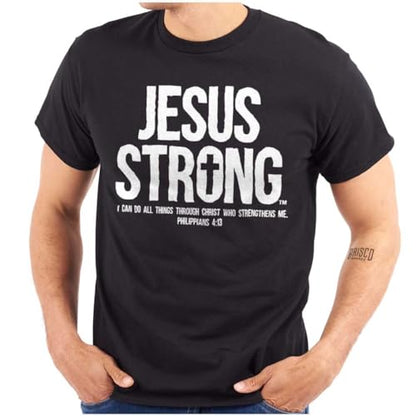 Jesus Strong Philippians 4:13 Bible Graphic T Shirt Men or Women - color: Black, size: Large