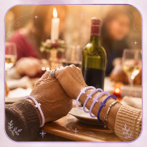 Soaoo 24/60 Pcs Jesus Bracelets Cross Silicone Bracelet Braided Stackable Rubber Wristband Silicone Jewelry Gift for Women Men - color: Purple, size: Cross