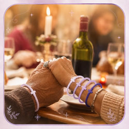 Soaoo 24/60 Pcs Jesus Bracelets Cross Silicone Bracelet Braided Stackable Rubber Wristband Silicone Jewelry Gift for Women Men - color: Purple, size: Cross