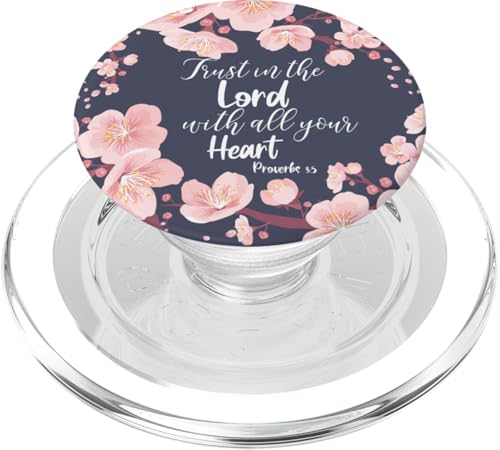 Christian Bible Verse Proverbs 3:5 Navy Blue Floral PopSockets PopGrip for MagSafe - style: Magnetic PopGrip