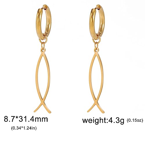 Earrings For Women Jesus Fish Faith Symbol Earrings Stainless Steel Chic Arc Fish Hook Earrings Christian Jewelry - color: gold 4