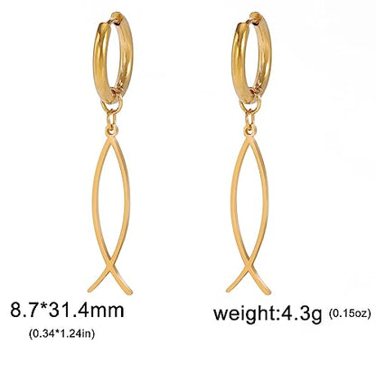 Earrings For Women Jesus Fish Faith Symbol Earrings Stainless Steel Chic Arc Fish Hook Earrings Christian Jewelry - color: gold 4