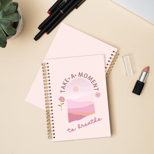 FDHSPAAM Pink Mental Health Spiral Journal Notebook 5.5x8.3in,Take A Moment to Breathe Inspirational Notebooks for Note Taking, Therapy Office Must Haves, Hardcover Notebook Journal - color: Boho-Pink