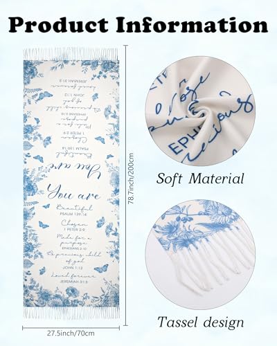 Prayer Shawls for Women Inspirational Scripture Scarf Wrap - color: Blue