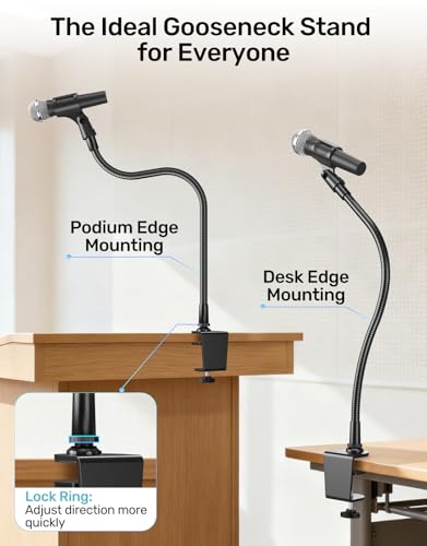 19" Gooseneck Microphone Stand for Desk, Clamp-On Arm with Heavy-Duty Clamp - size: Heavy-Duty Clamp