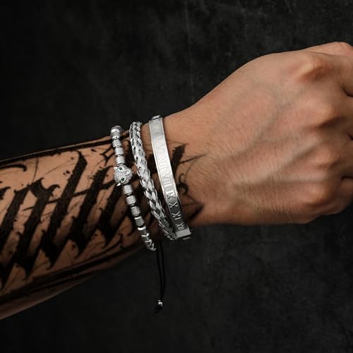 WFYOU Stainless Steel Bracelets for Men Gold Cuff Bracelet Birthday Gifts - color: Silver 2