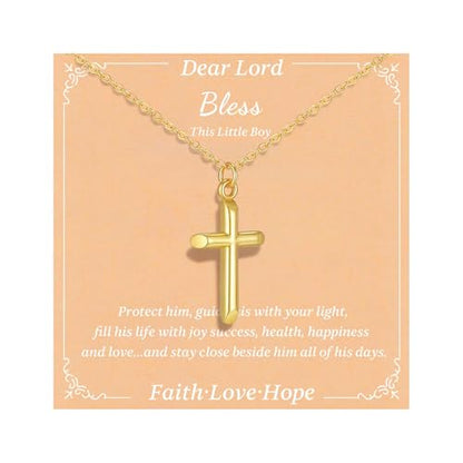 Gold Cross Necklace for Kids Teens - 14k Gold Plated Minimalist Cross Necklaces,Non Tarnish Golden Religious Faith Christening Jewelry,First Communion Baptism Confirmation Easter Gift for Girls Boys