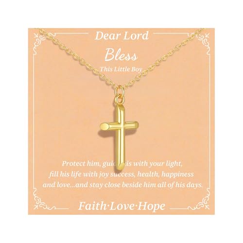 Gold Cross Necklace for Kids Teens - 14k Gold Plated Minimalist Cross Necklaces,Non Tarnish Golden Religious Faith Christening Jewelry,First Communion Baptism Confirmation Easter Gift for Girls Boys