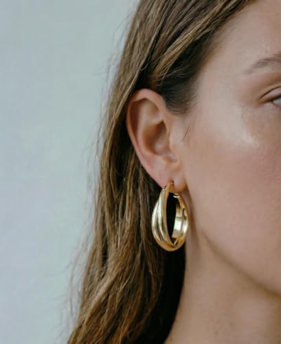 Criss Cross Hoop Earring for Women,24mm Wide Intertwined Round Hoops Jewelry - color: Gold