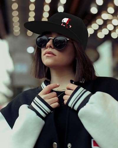 Skull Flat Bill Hats for Men Women Adjustable Dad Trucker Hat Skeleton Snap Backpack Hats for Hip-hop Running Cycling - color: Dead Head