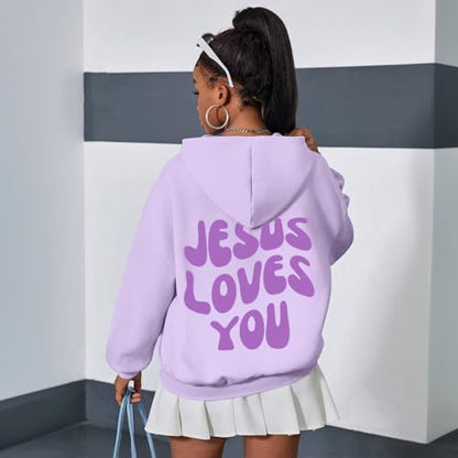 Christian Jesus Loves You Hoodie For Teen Girls Cute Graphic Hoodies Kids Bible Verse Faith Sweatshirt God Pullover - color: Light Purple, size: 11-12 Years