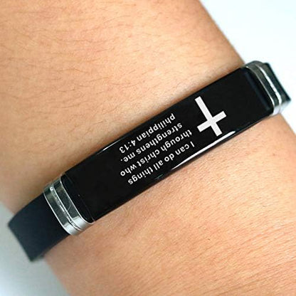 NanMuc With God All Things are Possible Religious Cross Bracelet Adjustable Engraved Silicone Bracelets Inspiring Gift - style: Black-with God All Things are Possible