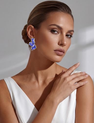S925 Sterling Silver Flower Statement Earrings For Women Trendy - color: blue