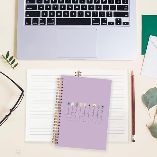 BearCake Boho Floral Christian Notebook Journal,Christian Gifts for Women, spiral Bible Notebooks for Note Taking, Bible Journaling Notebook,Bible 5:22-23 Hardcover Spiral Notebook 5.5x8.3 purple - color: white Bible purple flower