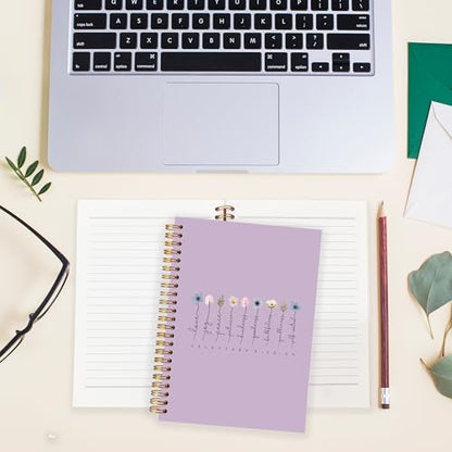 BearCake Boho Floral Christian Notebook Journal,Christian Gifts for Women, spiral Bible Notebooks for Note Taking, Bible Journaling Notebook,Bible 5:22-23 Hardcover Spiral Notebook 5.5x8.3 purple - color: white Bible purple flower