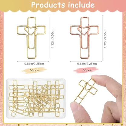 100 PCS Heart Cross Paper Clips for Bible Study Supplies,Christian Gifts,Jesus Bible Stuff Bookmark journaling Supplies Accessories, Easter Eggs fillers, Teacher Gifts (Gold and Rose) - color: Gold and Rose