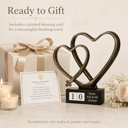 for Couples, Cross Heart Statue with Year Blocks