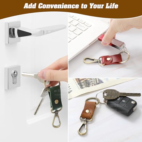 Jack&Chris Genuine Leather Keychain, Small Keychain for Man and Women, Key Holder Mens Belt Key Chain Ring, Red Brown - color: 2pack-green