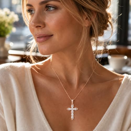 Cross Necklace 18k Gold Plated Christian Faith Jewelry Gift for Women - color: Cross-Rose Gold