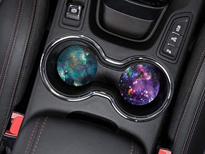 Blue Sky Galaxy Nebula + Purple Nebula Galaxy Design Absorbent Round Fabric Felt Neoprene Car Coasters for Drinks (2.87 inches), 2pcs Set - color: Blue Sky Galaxy Nebula + Purple Galaxy