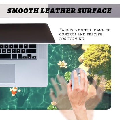 Koi Fish Gaming Mouse Pad 3D Carp Pond Lotus Leaf Swimming Mousepad Extended Large Laptop Keyboard Non-Slip Rubber Base with Stitched Edges for Home 31.5x11.8 in - color: Koi Fish, size: 31.5L x 11.8W inches