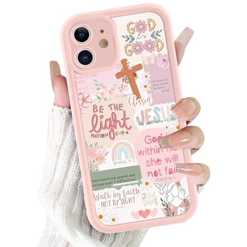 for iPhone 11 6.1'' Cute Christian Bible Verse Phone Case, Aesthetic Pink Floral Cross & Jesus Art Religious Collage Case, Slim TPU Shockproof Protective Phone Cover for Women Girls - color: Pink Flower Cross Collage, size: iPhone 11