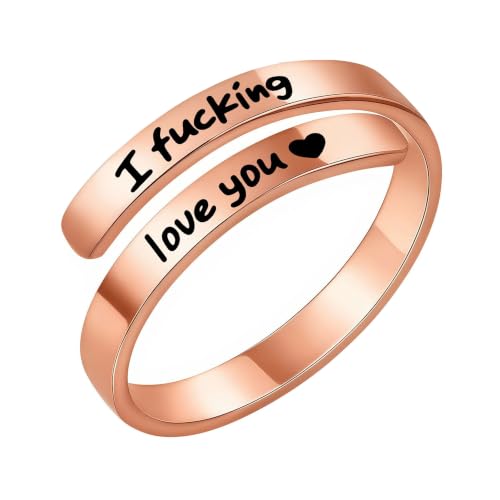 Faith Over Fear Cross Inspirational Rings for Women Daughter, Christian Blessed Hope Love Encouragement Rings Adjustable Open Tiny Purity Wrap Thumb Cross Ring Jewelry Graduation Cocktail Party - color: Fcking Love You Rose Gold