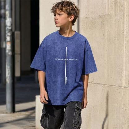 Boys Christian Shirts for Kids Jesus God Bible Verse Religious Faith T Shirt Youth Acid Wash Cross Graphic Tees Tops - color: Blue, size: 7-8 Years