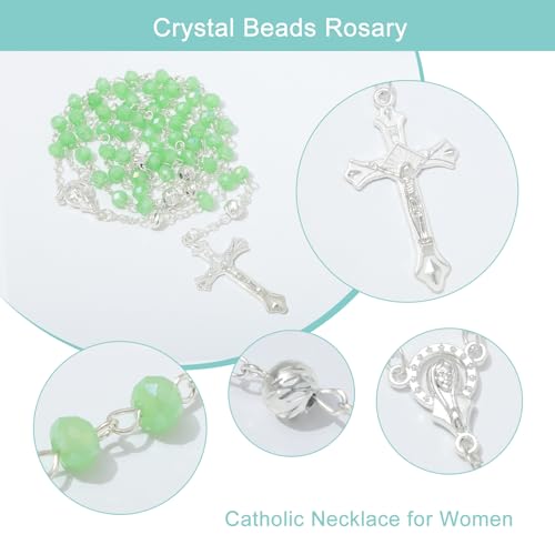 KOMI Crystal Rosary Beads with Jesus Crucifix, Catholic Necklace for Women First Communion Rosarios Wedding Rosary with Velvet Bag - style: 6MM-green