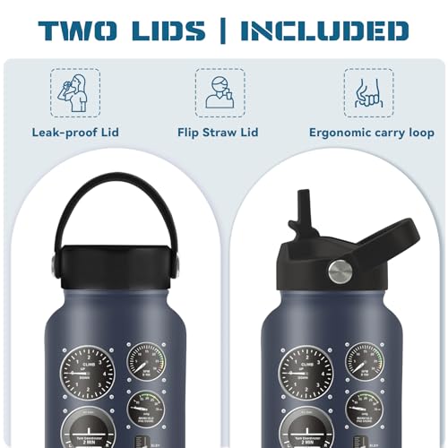 25oz Pilot Water Bottle with 2 Lid - Pilot Stainless Steel Insulated Water Bottles with Straw Lid, BPA-free Leakproof Insulated Reusable Sports Waters Bottle for Office Travel, Gifts Cup for Pilots - color: Pilot