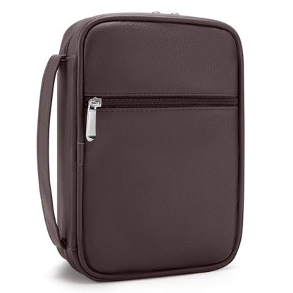 Small Bible Cover Case for Women and Men, 9x6 PU Leather Bible Sleeve, Compact Travel Bible Carrier Bag with Front Pen Holders, Zipper Closure, Inner Pockets - Coffee Brown - color: Coffee Brown, size: 9''x6.5''