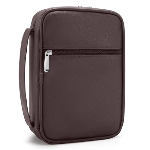 Small Bible Cover Case for Women and Men, 9x6 PU Leather Bible Sleeve, Compact Travel Bible Carrier Bag with Front Pen Holders, Zipper Closure, Inner Pockets - Coffee Brown - color: Coffee Brown, size: 9''x6.5''