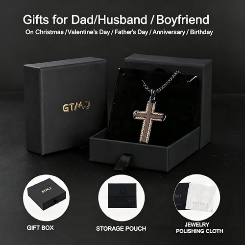 Wooden Cross Necklace for Men With Stainless steel And Black Ebony Adjustable Box Chain 24–26 inches Suitable for Everyday Wear And Christian Gifts for Men - color: Black-J