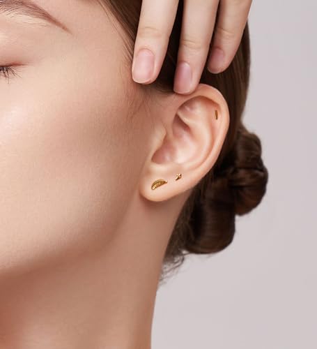 Enticera 14K Gold Stud Earrings for Women 20g Leaf Cross Bar Handmade Flat Back Earrings Hypoallergenic Nap Screw Back Cartilage Earrings Tragus Helix Piercing Jewelry - color: Gold Tone, style: Bar