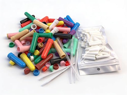 48 PCS Essential Oil Aromatherapy Blank Nasal Inhaler Tubes(Including 60 unscented wicks +3 Polyethylene Pipette Droppers +1Plastic tweezers)