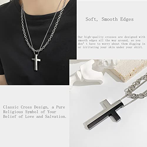OLEVS Men's Cross Pendant Necklace Large Stainless Steel Cross Pendant Necklace for Men Women - color: Black Silver