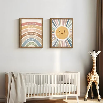2 Piece Framed Boho Rainbow Kids Room Wall Art 16x24 Inch - color: sunshine, size: 24"L x 16"W